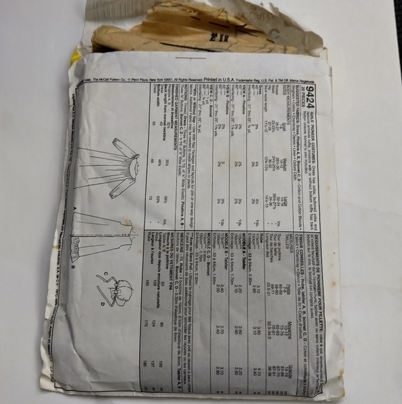 McCall's Sewing Pattern 9424 Girls Pioneer Dress Prairie Dress Costume 10-12 - Picture 2 of 2